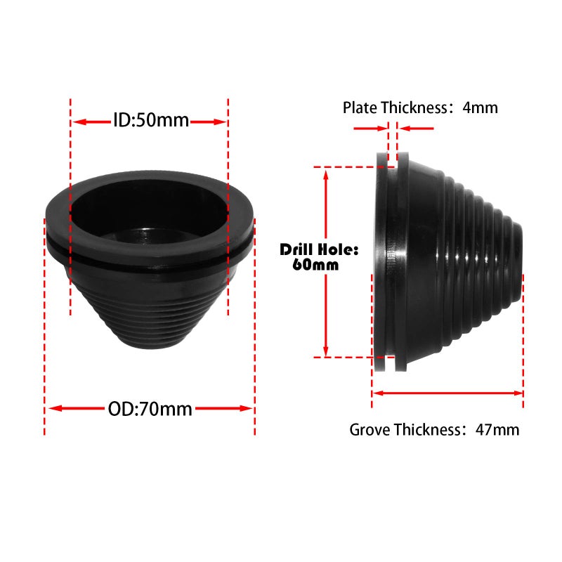 Flyshop Black 60mm 2-3/8" Tower Shaped Grommet, 50mm 2" ID, Hole Plug Synthetic Rubber Grommets Wire Protection Firewall Rubber Plug, 4-Pack - Image 3